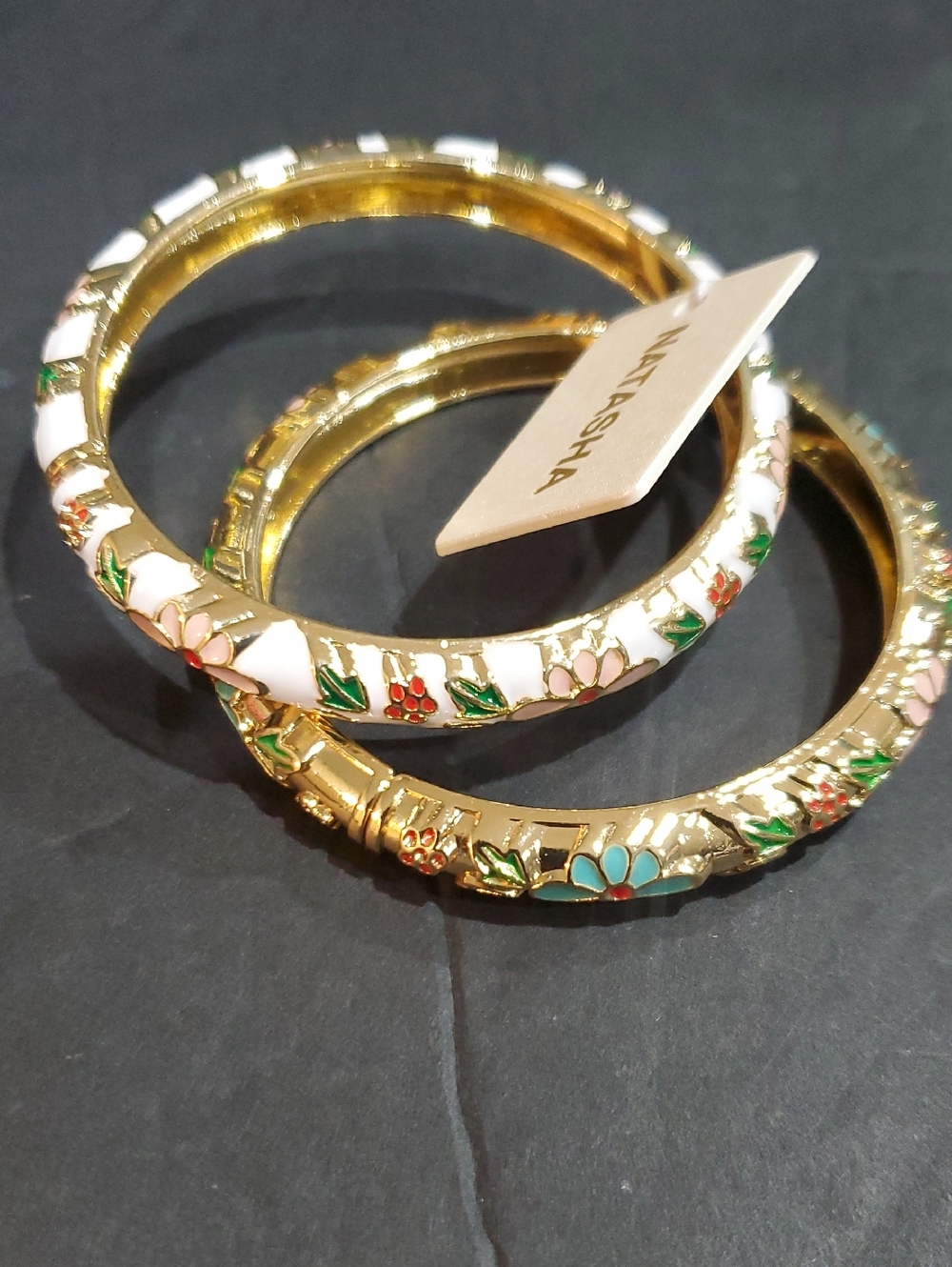 Natasha couture gold plated floral handpainted style colorful enamel bangle set